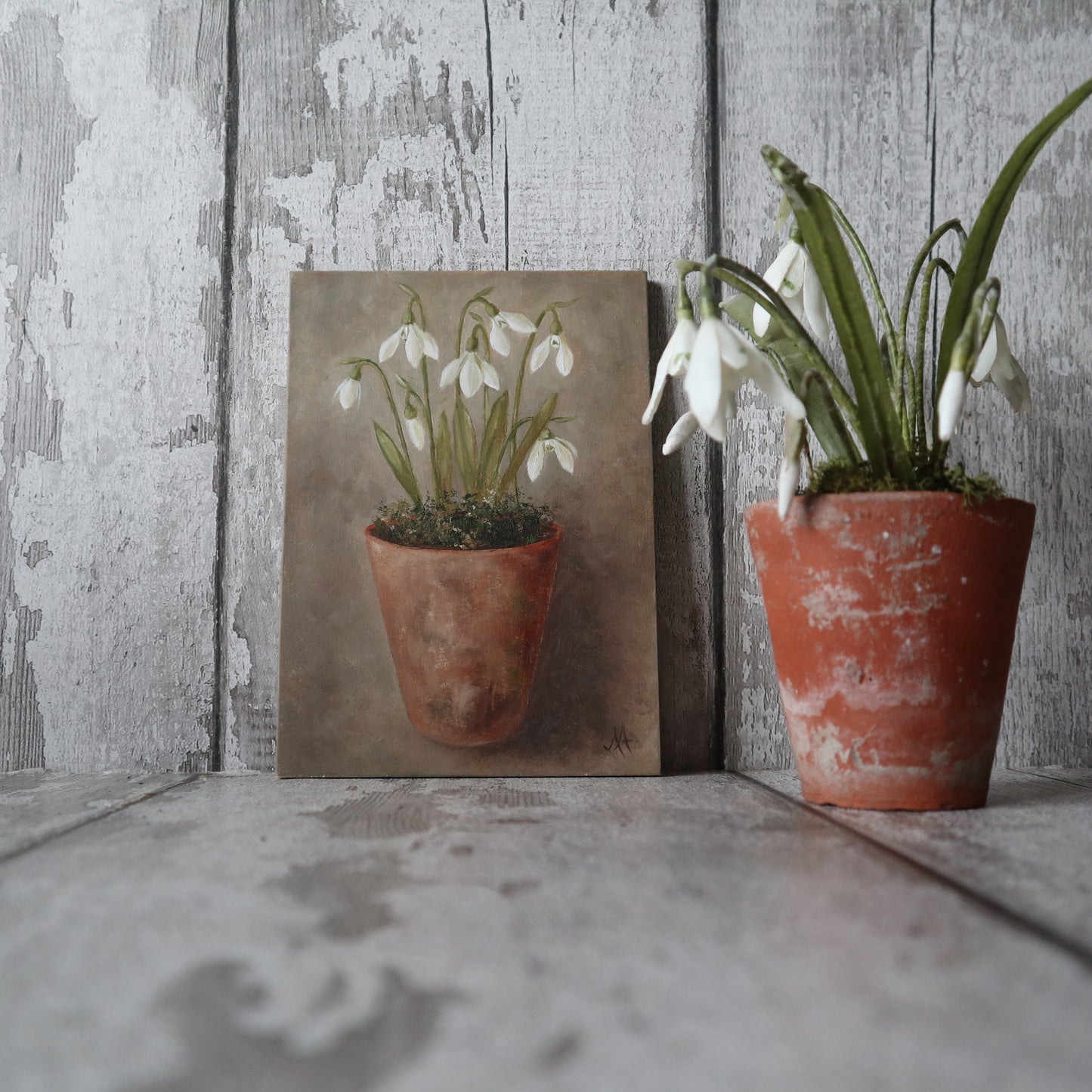 Original Oil Painting From The Potted Floral Collection 'Snowdrops' (un-framed)