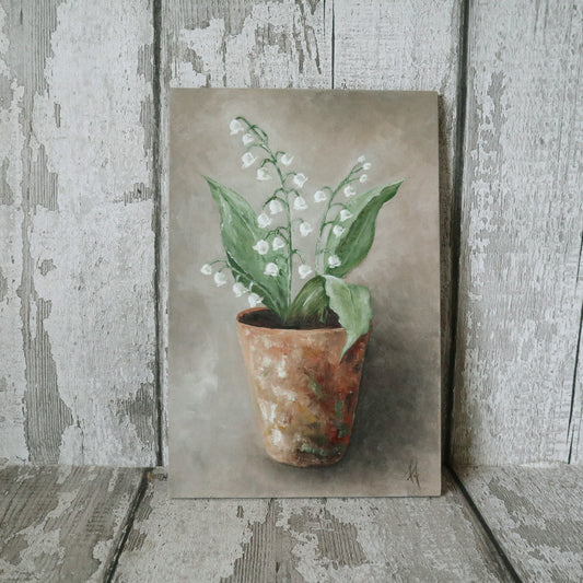 Original Oil Painting on Board From the Potted Floral Collection - Lily of The Valley