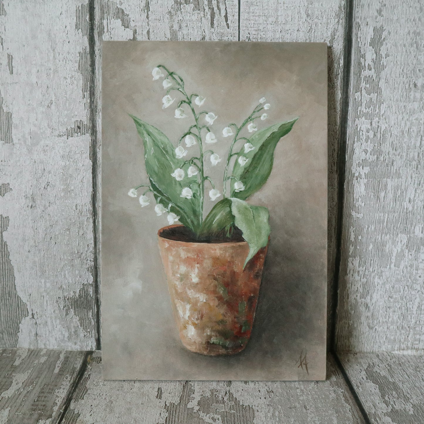 Original Oil Painting on Board From the Potted Floral Collection - Lily of The Valley