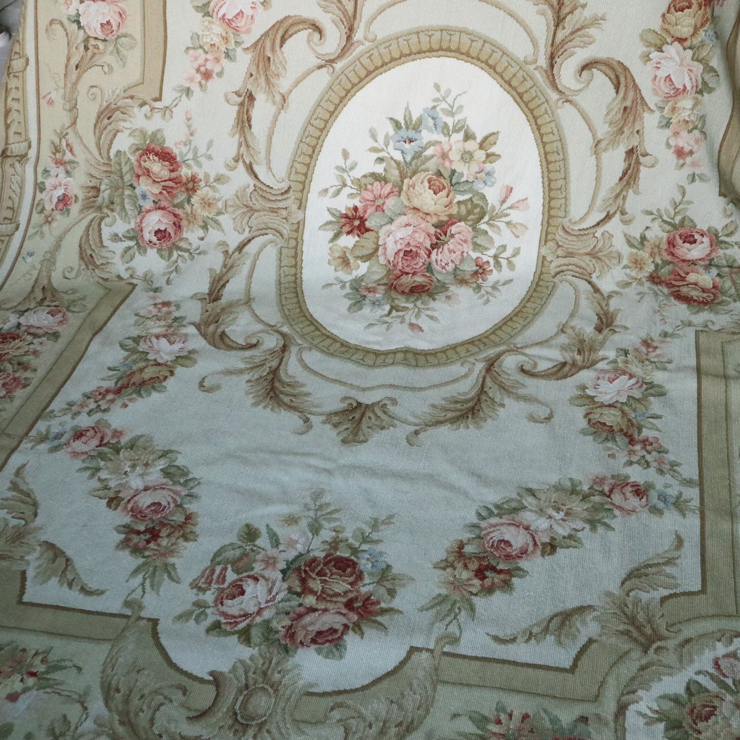 Large Vintage 9' x 6' Aubusson Needlework Rug 20th Century