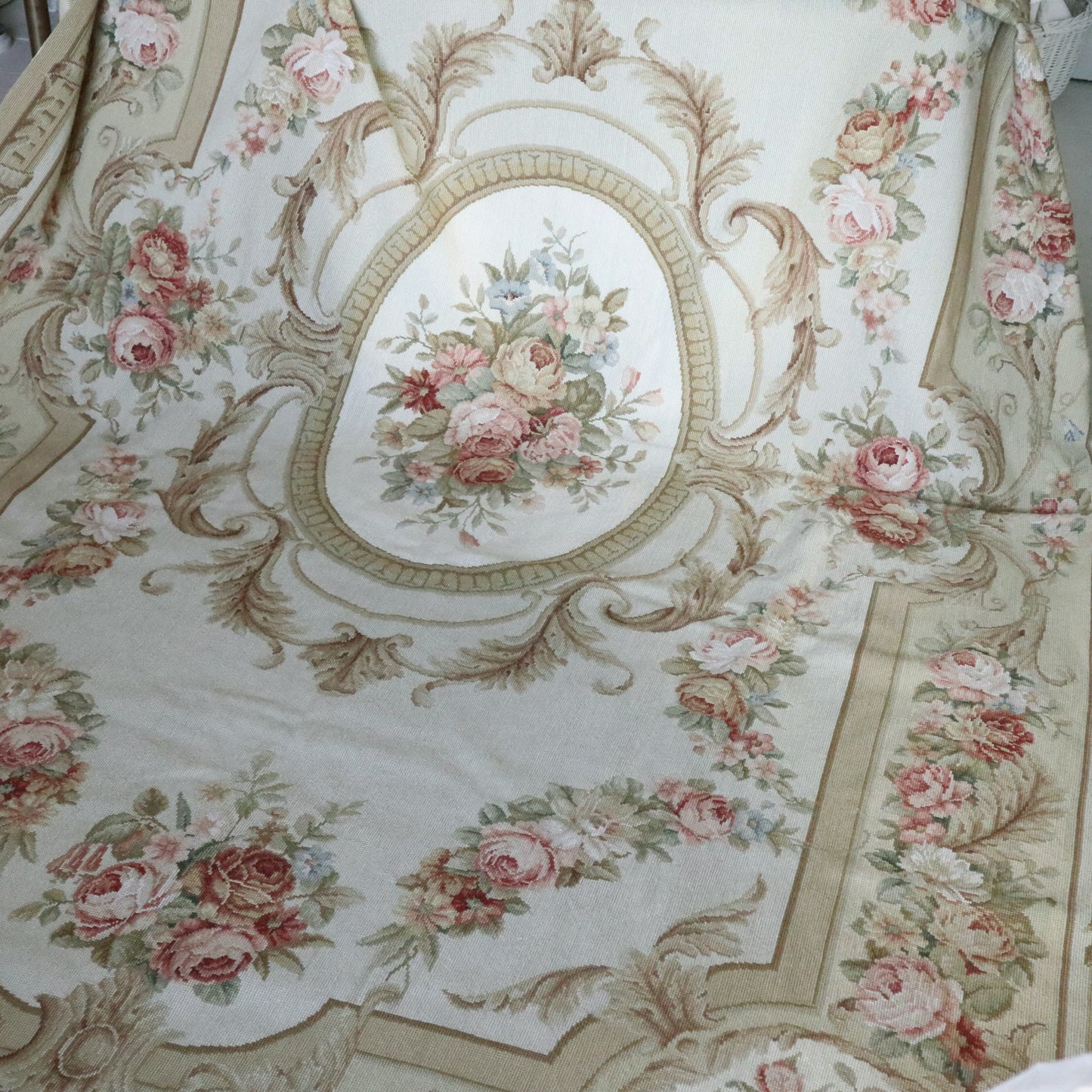 Large Vintage 9' x 6' Aubusson Needlework Rug 20th Century