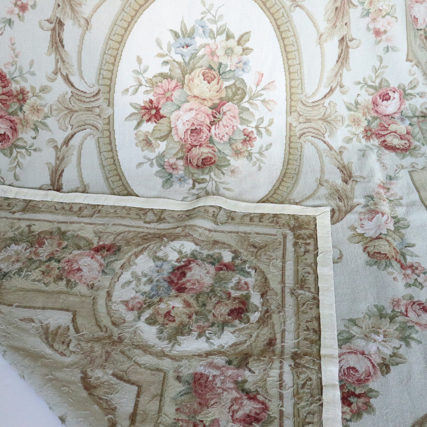 Large Vintage 9' x 6' Aubusson Needlework Rug 20th Century