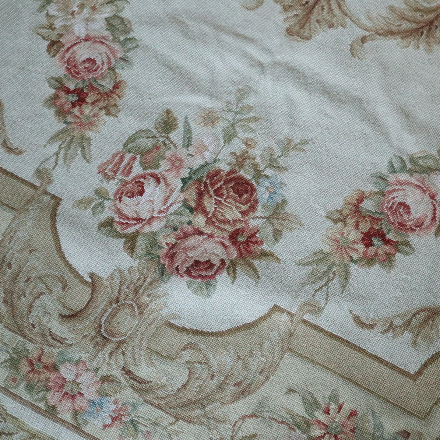 Large Vintage 9' x 6' Aubusson Needlework Rug 20th Century