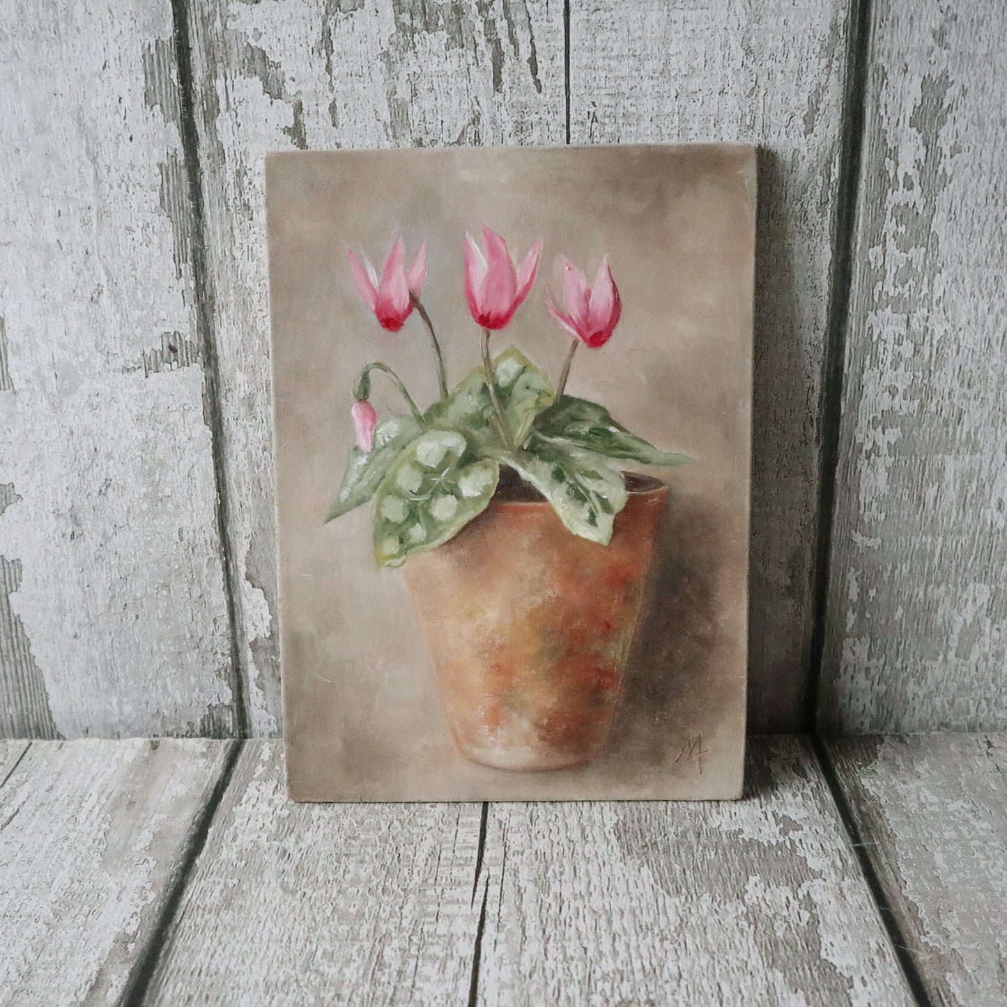 Original Oil Painting From The Potted Floral Collection 'Cyclamen'