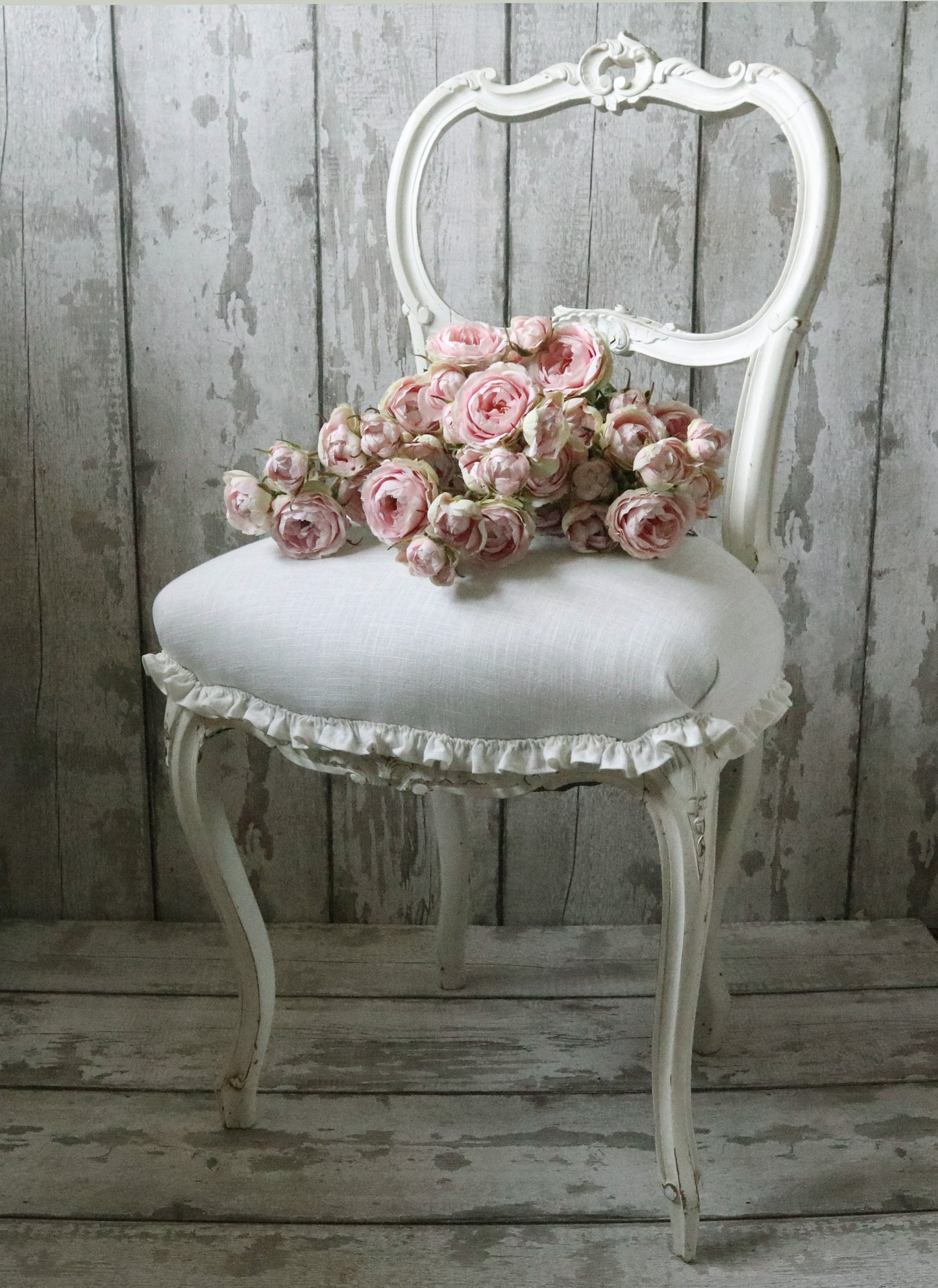 Vintage Painted Rococo Salon Chair with Ruffle Trim