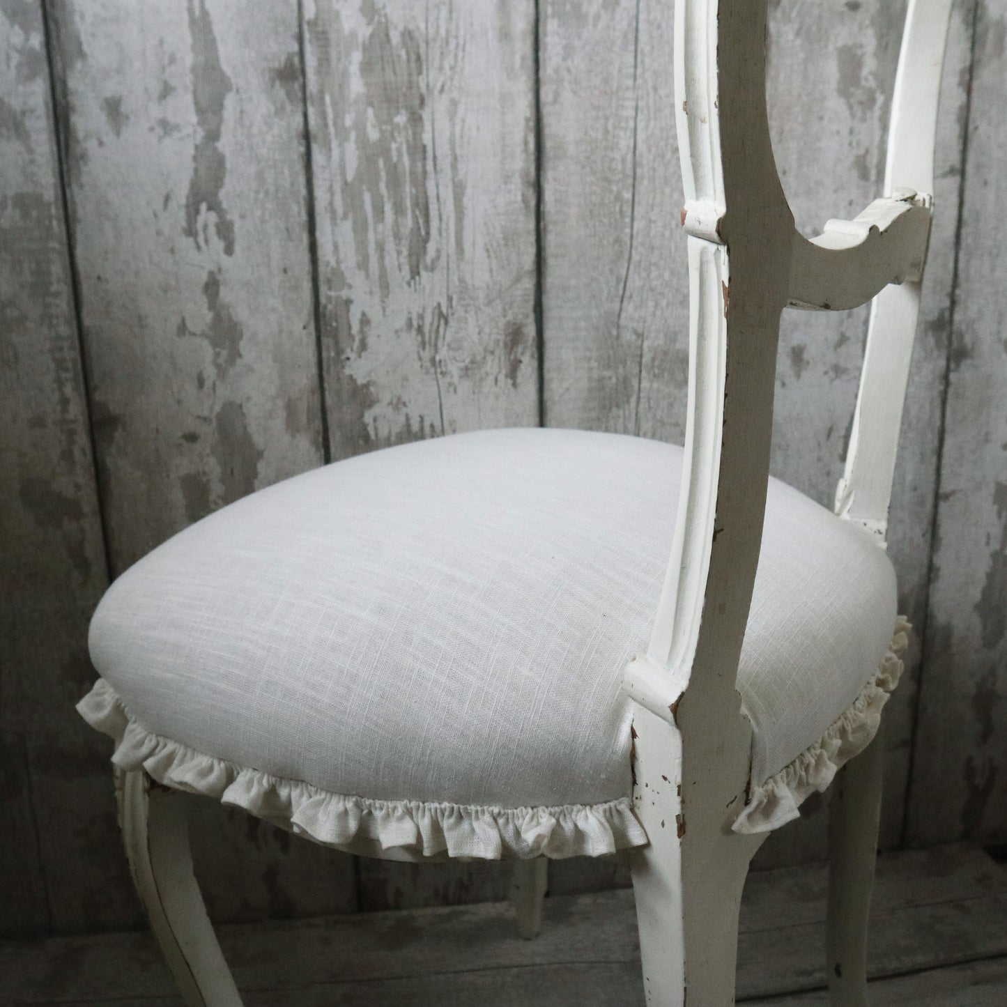 Vintage Painted Rococo Salon Chair with Ruffle Trim