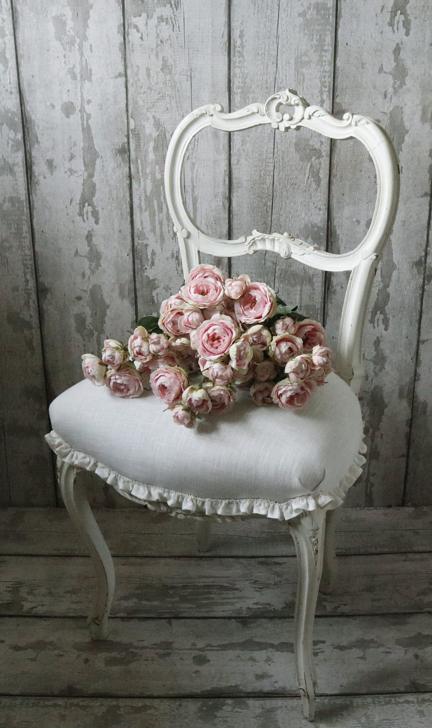 Vintage Painted Rococo Salon Chair with Ruffle Trim