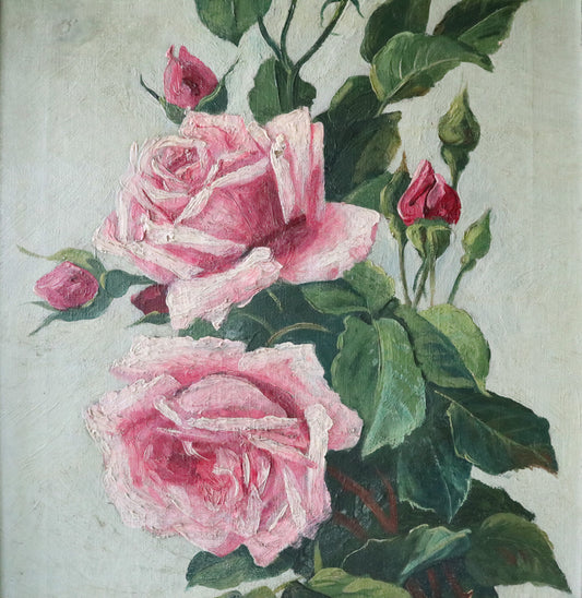Vintage / Antique Original Oil On Canvas 'Roses' (in the manner of Catherine Klein)
