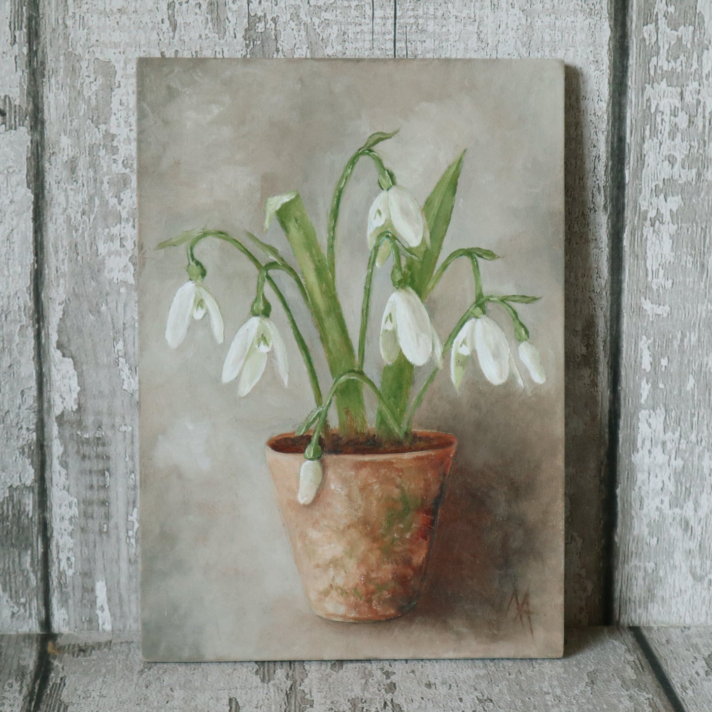 Original Oil Painting From The Potted Floral Collection 'Snowdrops' (un-framed)
