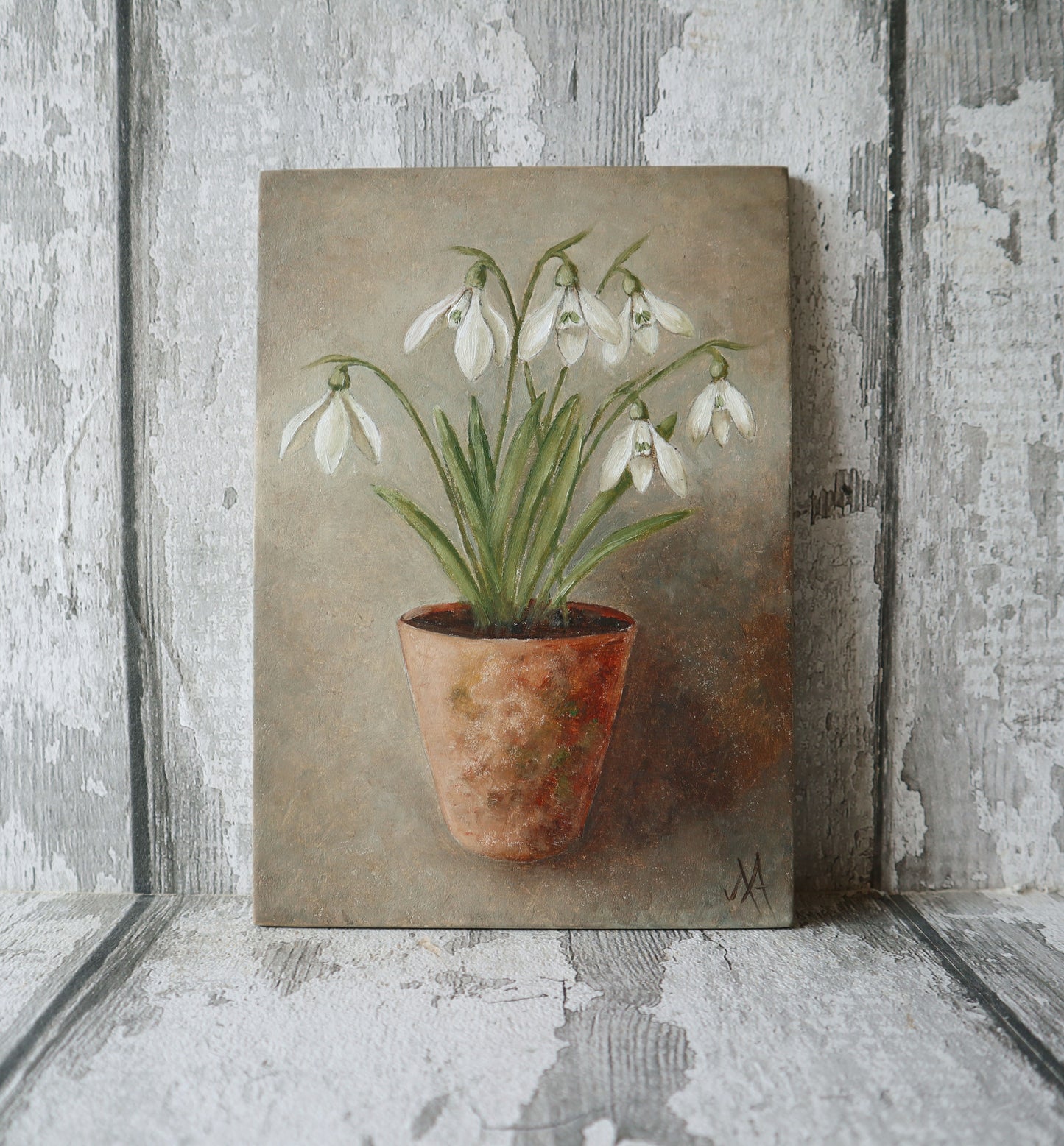 Original Oil Painting From The Potted Floral Collection 'Snowdrops' (un-framed)