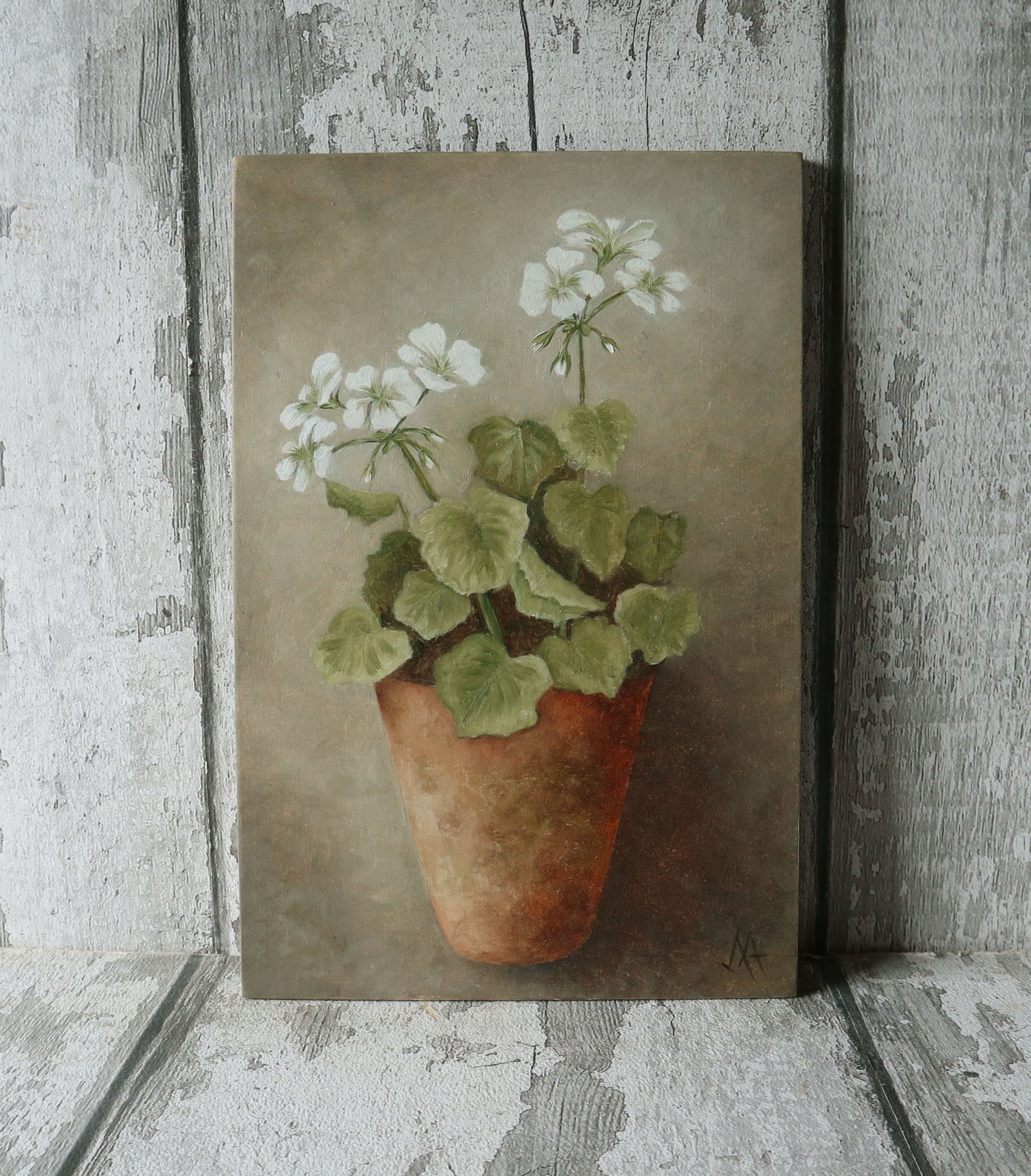 Original Oil Painting From The Potted Floral Collection 'White Geranium'
