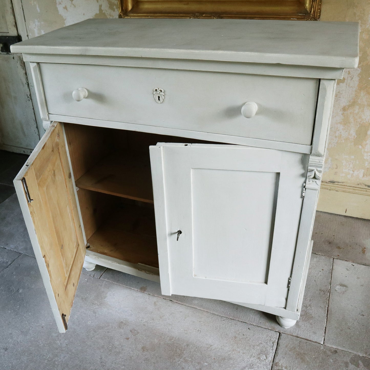 Antique Hungarian Painted Pine Cupboard