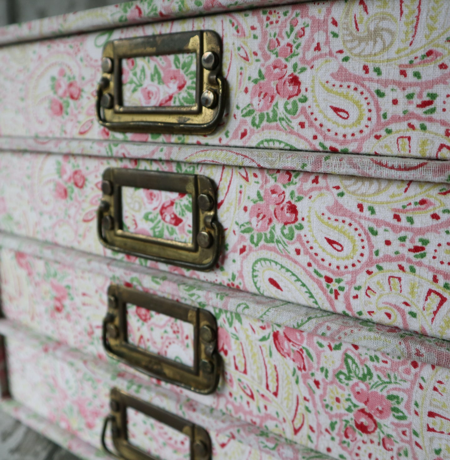 Library Cabinet - Vintage Eiderdown Fabric Covered Chest of Drawers