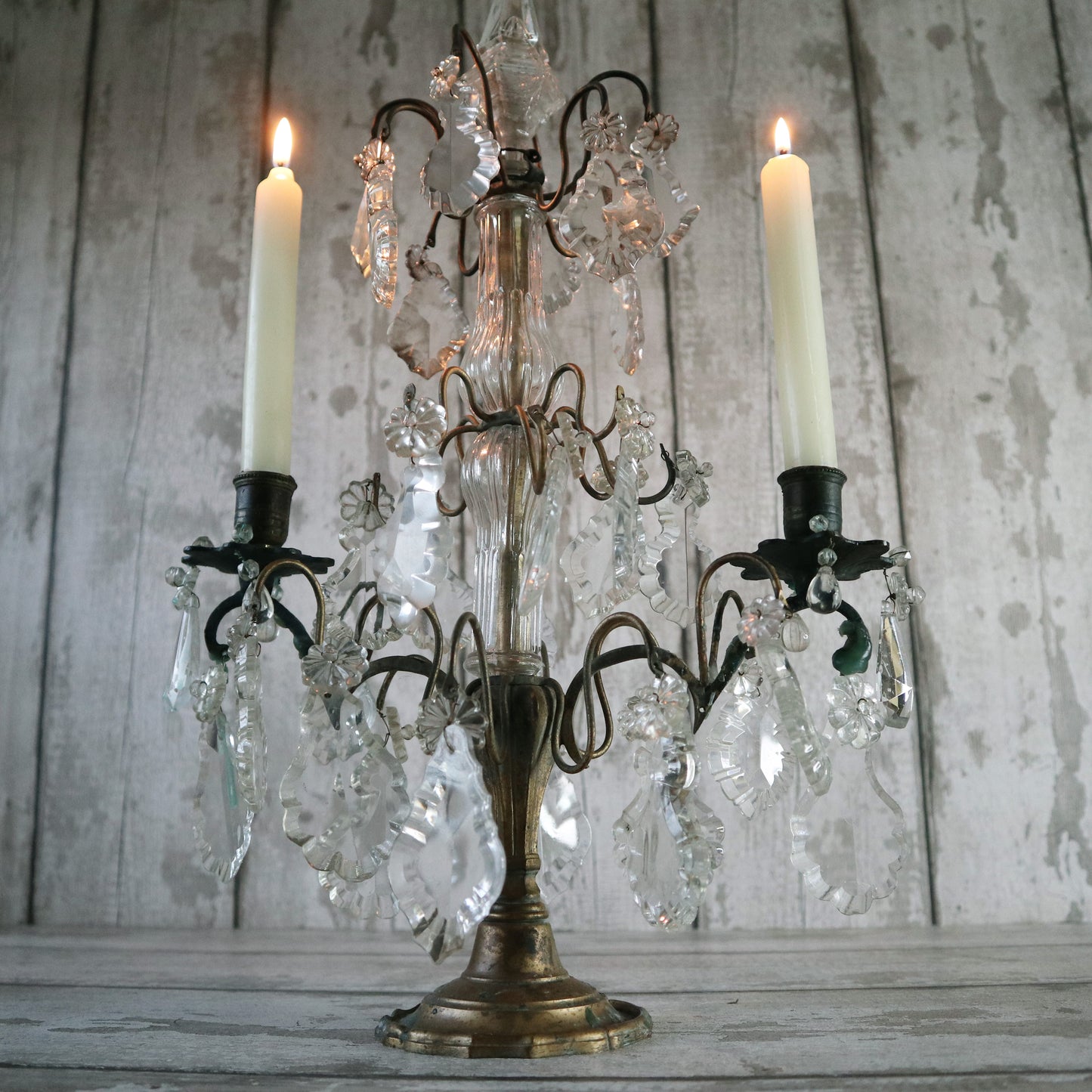 Large Table Top Glass Faceted Vintage French Candelabra