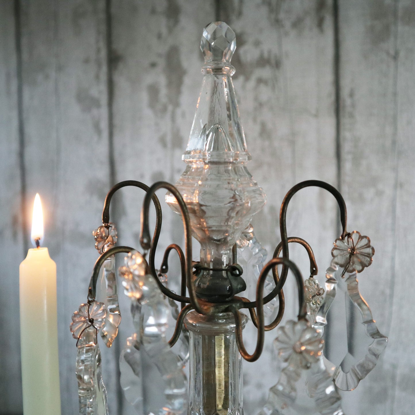 Large Table Top Glass Faceted Vintage French Candelabra