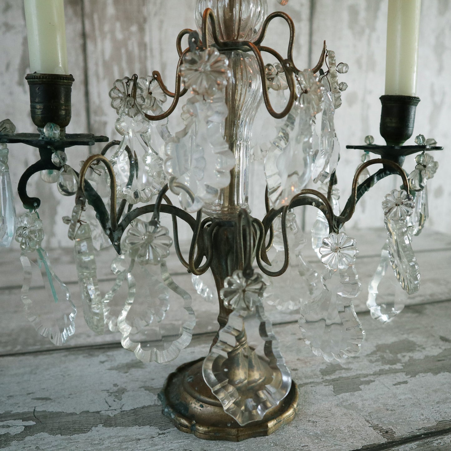 Large Table Top Glass Faceted Vintage French Candelabra