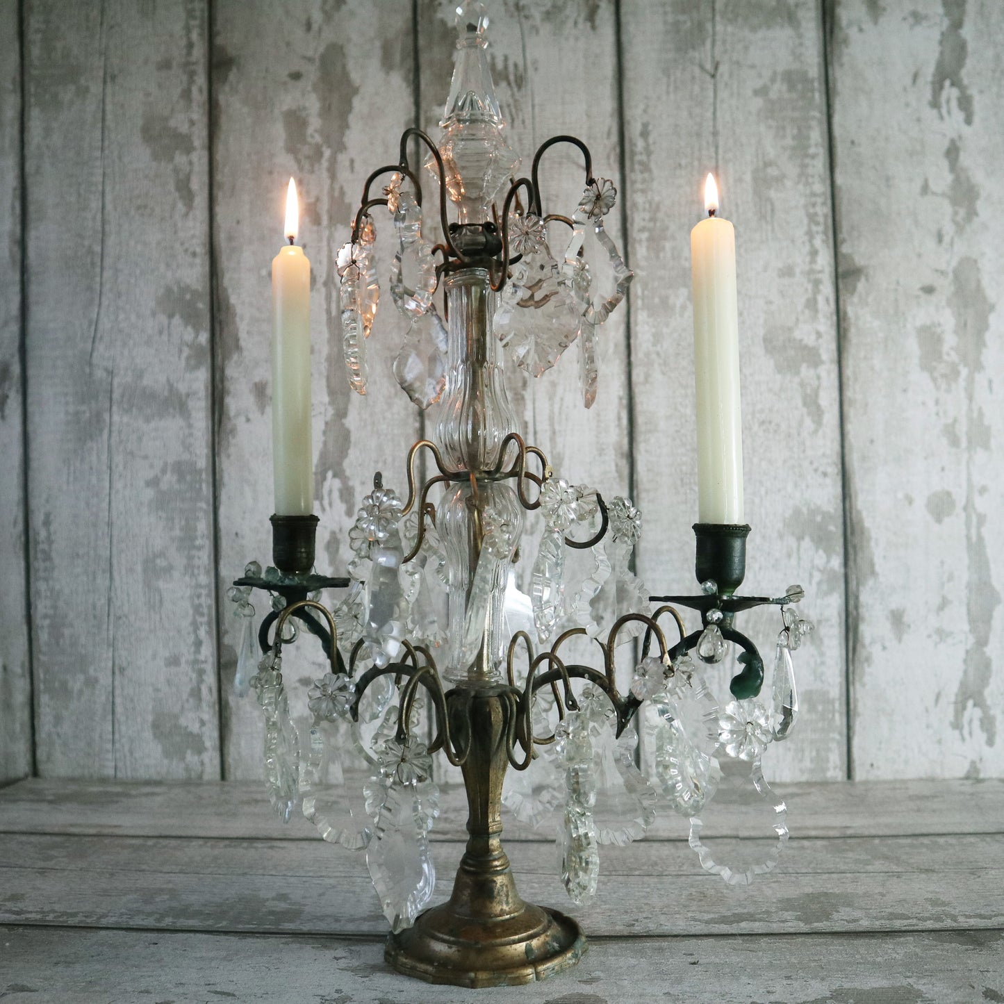 Large Table Top Glass Faceted Vintage French Candelabra