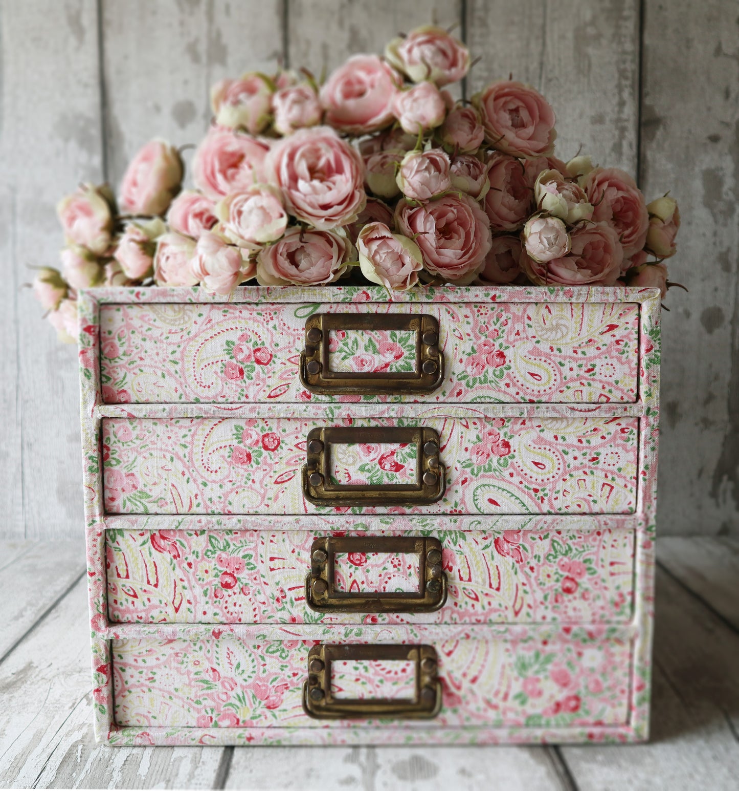 Library Cabinet - Vintage Eiderdown Fabric Covered Chest of Drawers