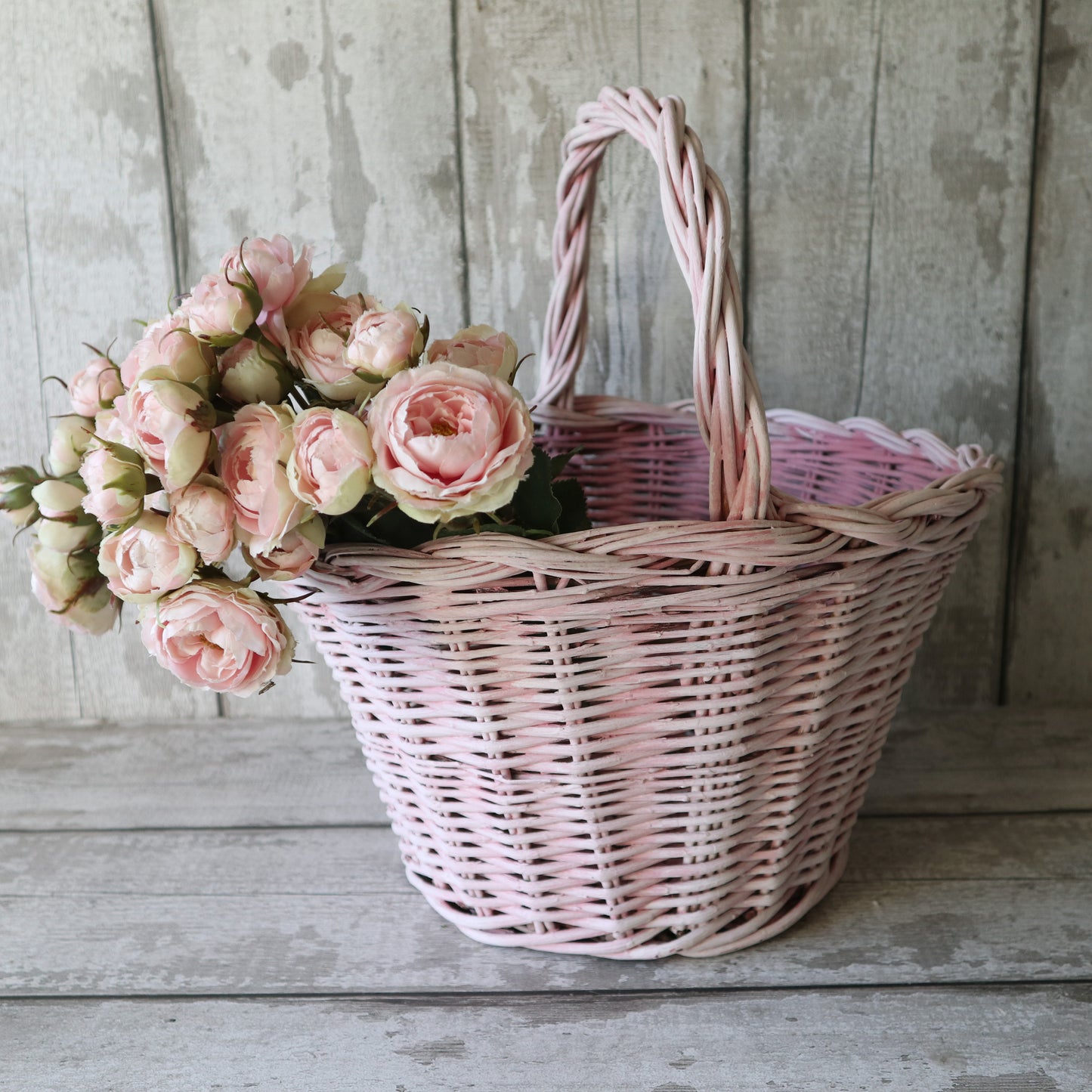 Large Vintage Wicker Pink Shopping Basket