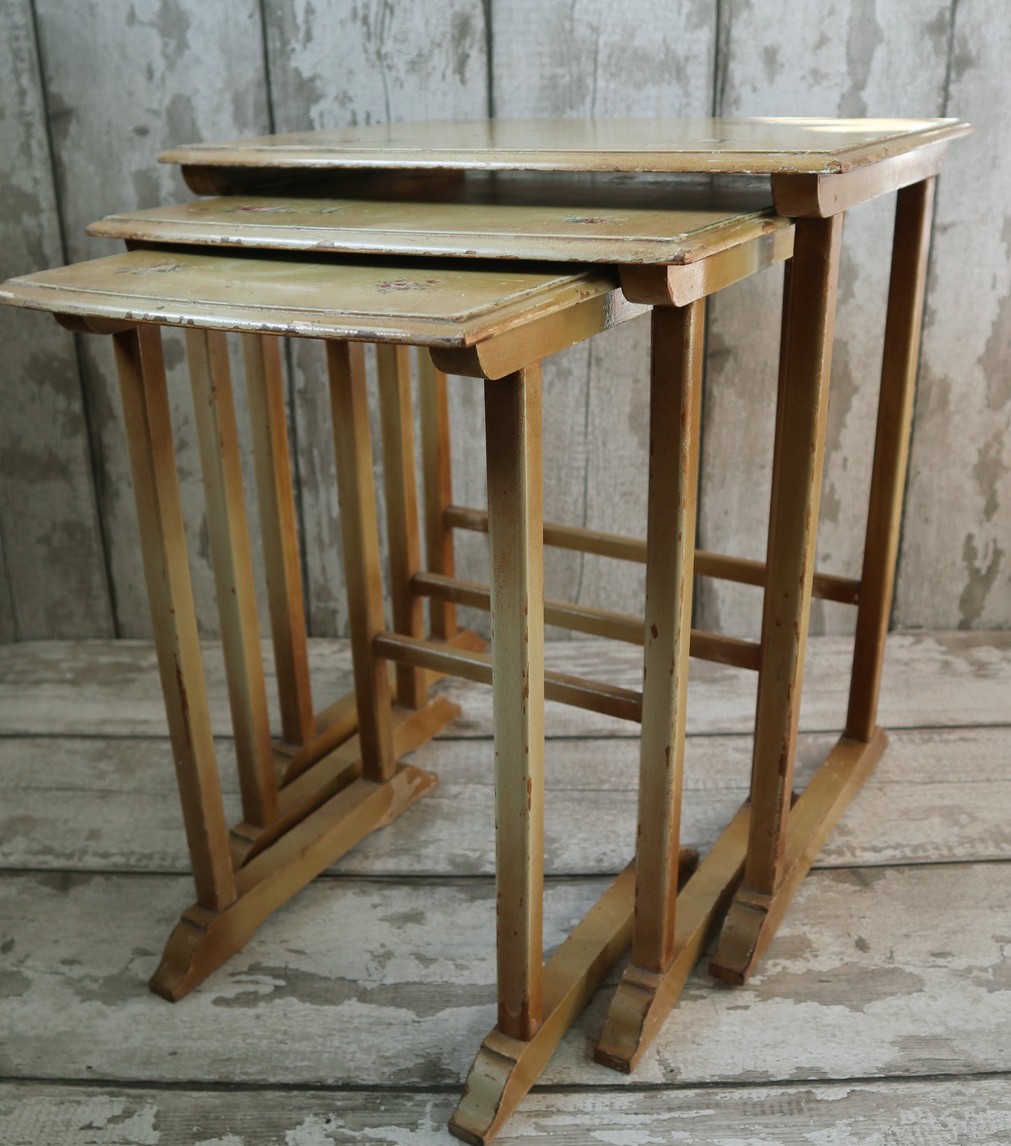 Rare Polychrome Painted Nesting Tables circa 1930's