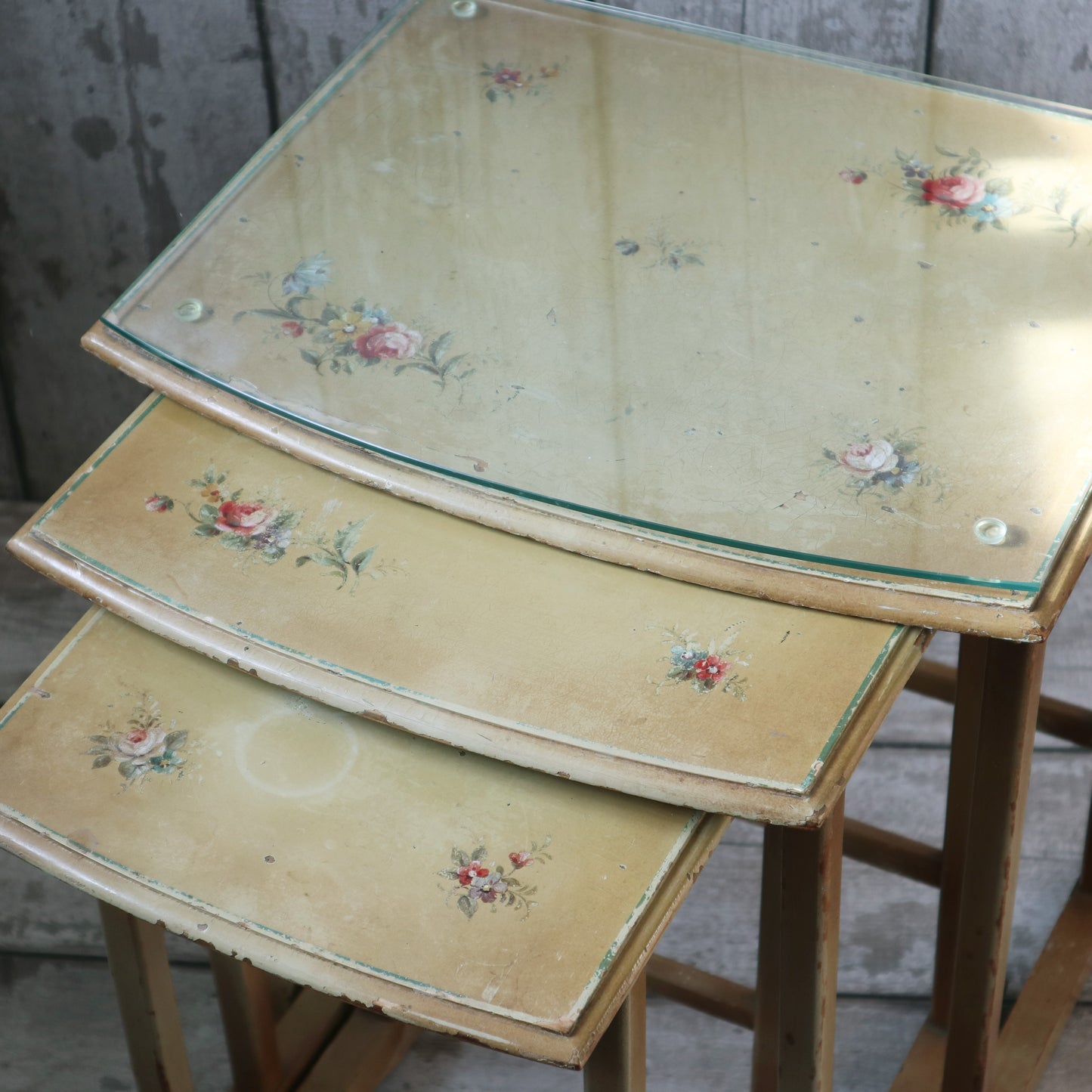 Rare Polychrome Painted Nesting Tables circa 1930's