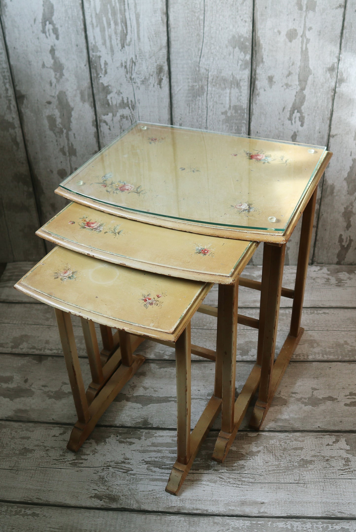 Rare Polychrome Painted Nesting Tables circa 1930's