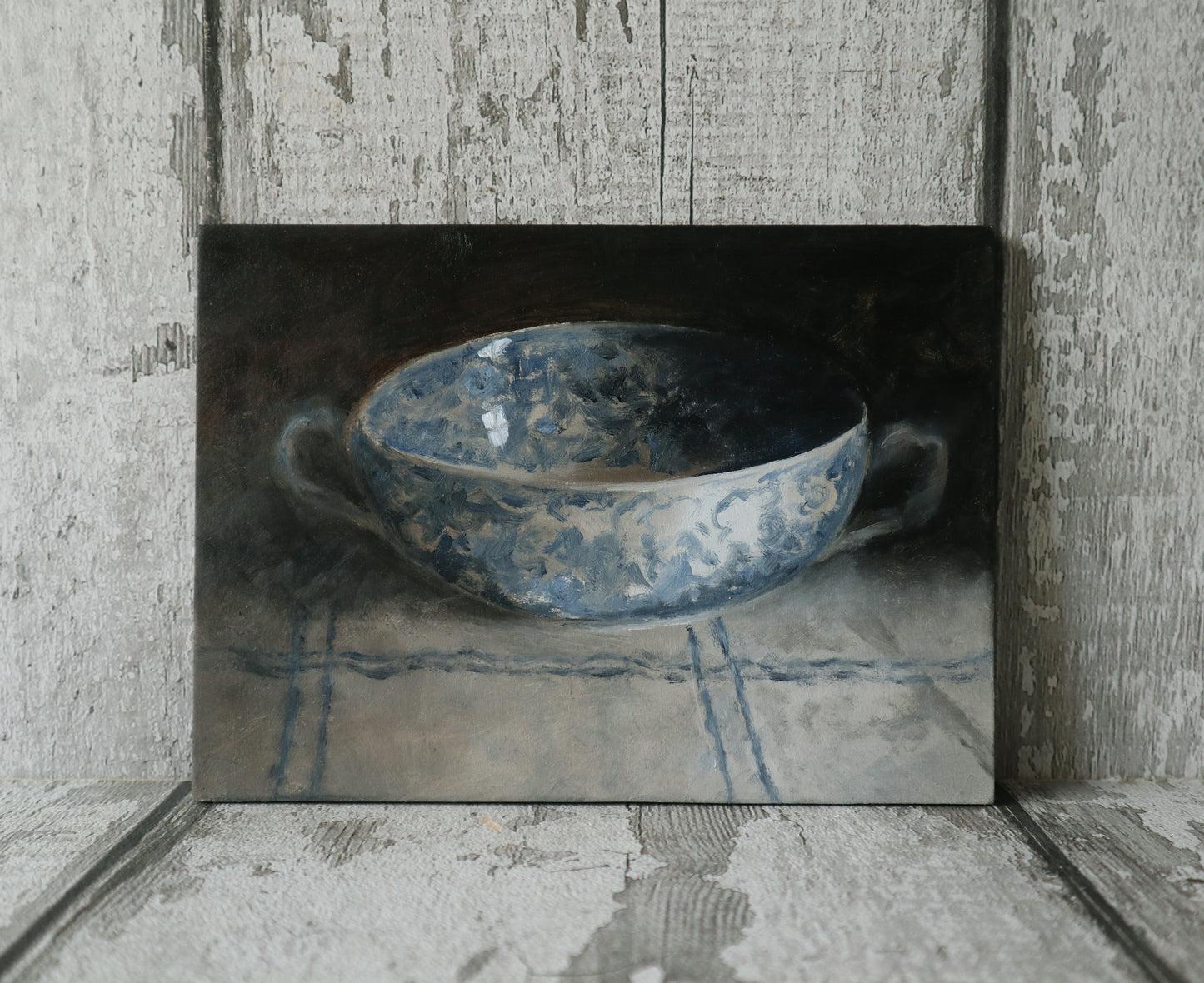 Original Oil Painting - Still Life Study of a Vintage Blue and White Bowl