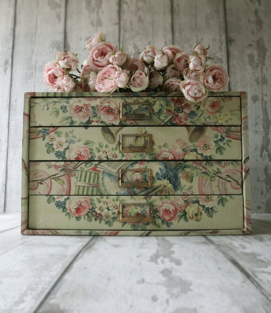 Vintage Library Cabinet - Aubusson Fabric Covered Chest of Drawers
