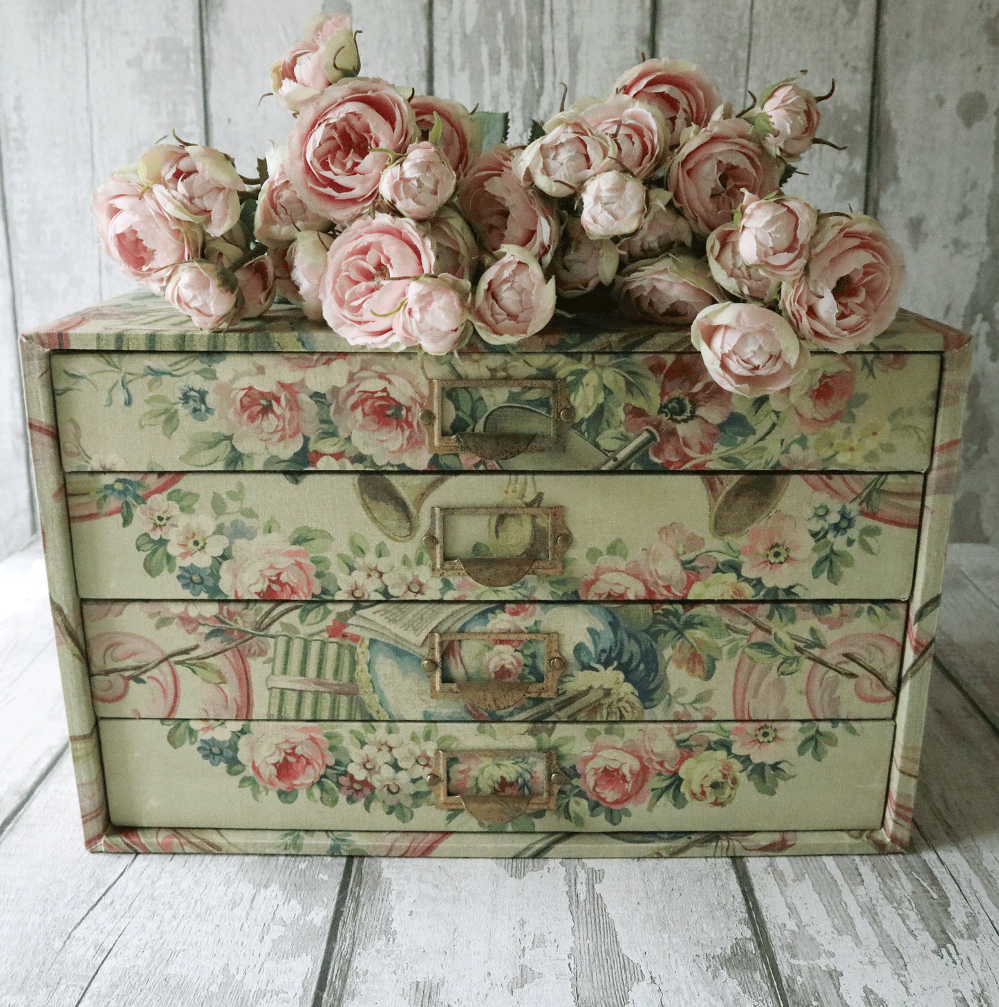 Vintage Library Cabinet - Aubusson Fabric Covered Chest of Drawers