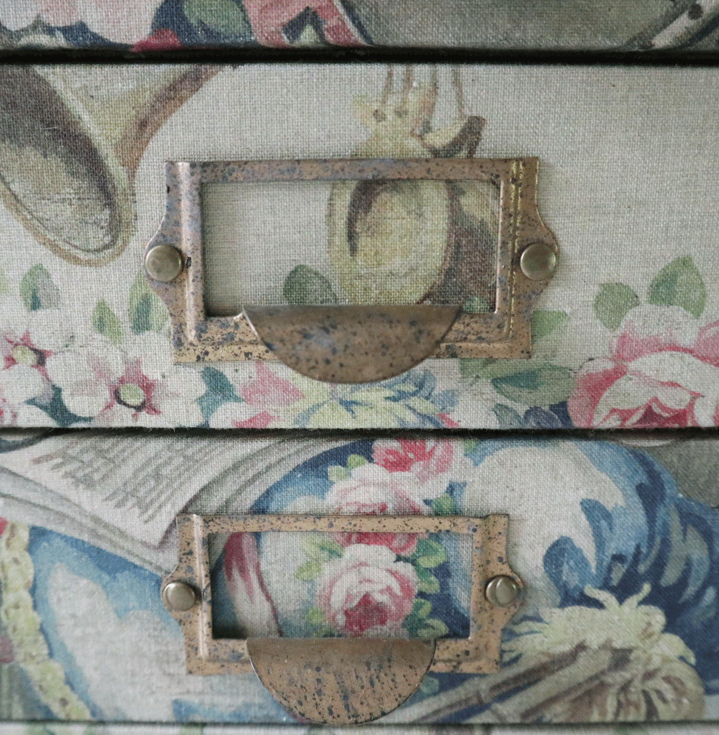 Vintage Library Cabinet - Aubusson Fabric Covered Chest of Drawers
