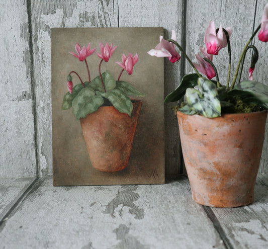 Original Oil Painting From The Potted Floral Collection 'Cyclamen'