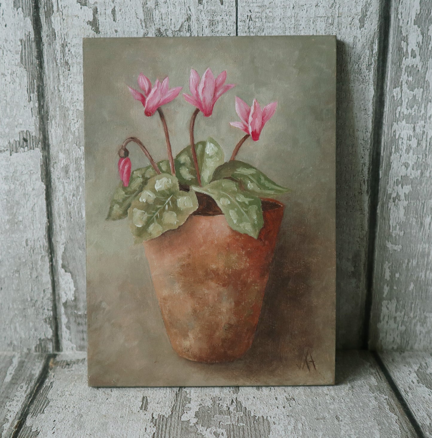 Original Oil Painting From The Potted Floral Collection 'Cyclamen'