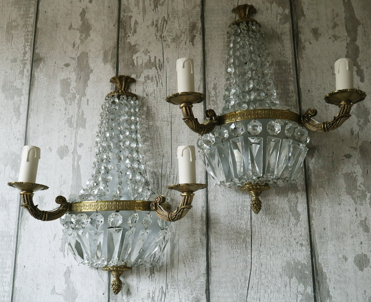 Pair French Demi Lune Vintage Wall Lights Chandeliers - Rewired