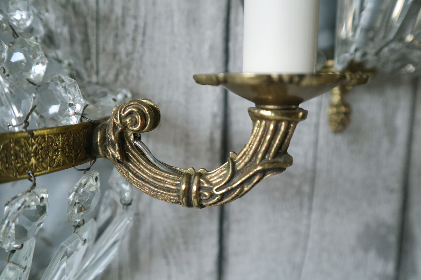 Pair French Demi Lune Vintage Wall Lights Chandeliers - Rewired