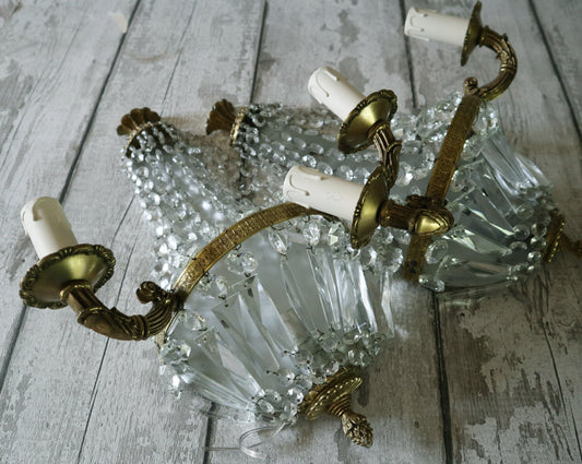 Pair French Demi Lune Vintage Wall Lights Chandeliers - Rewired