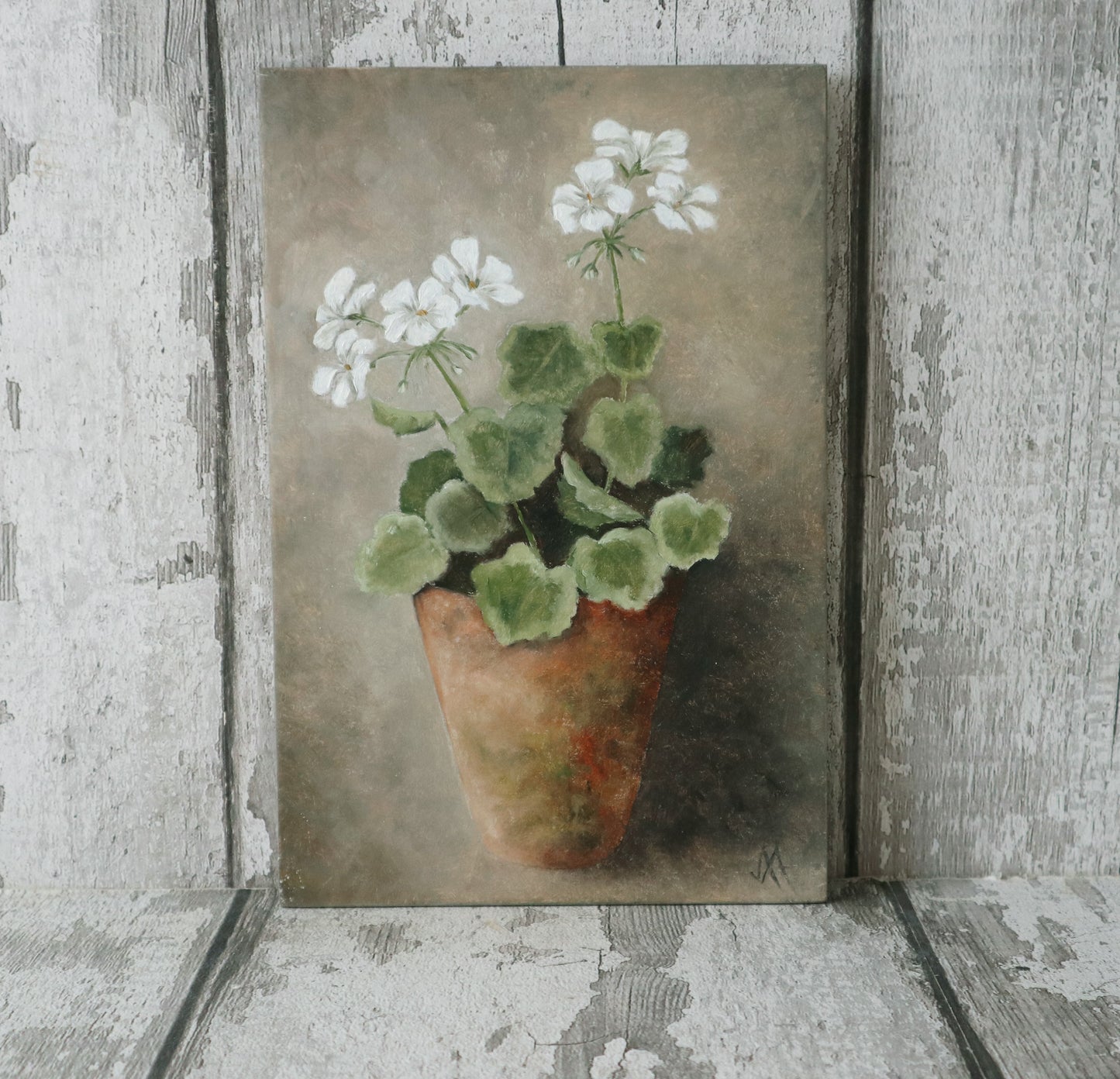 Original Oil Painting From The Potted Floral Collection 'White Geranium'