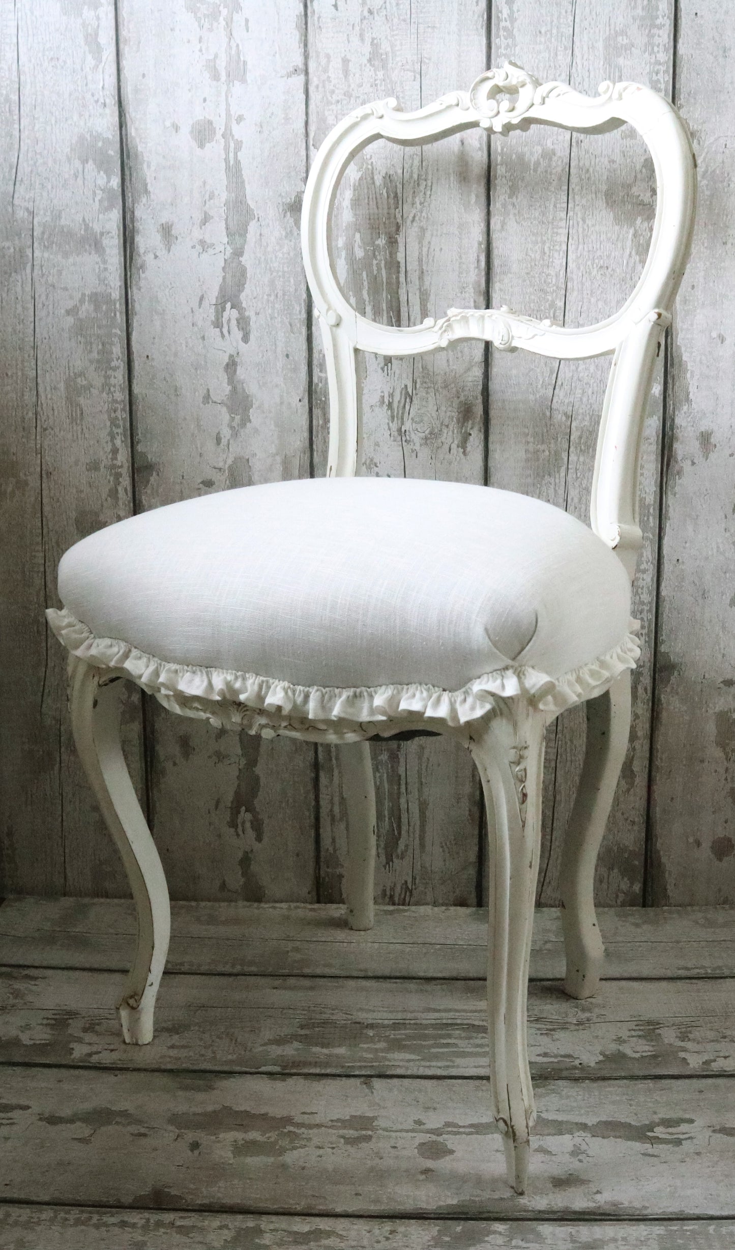 Vintage Painted Rococo Salon Chair with Ruffle Trim