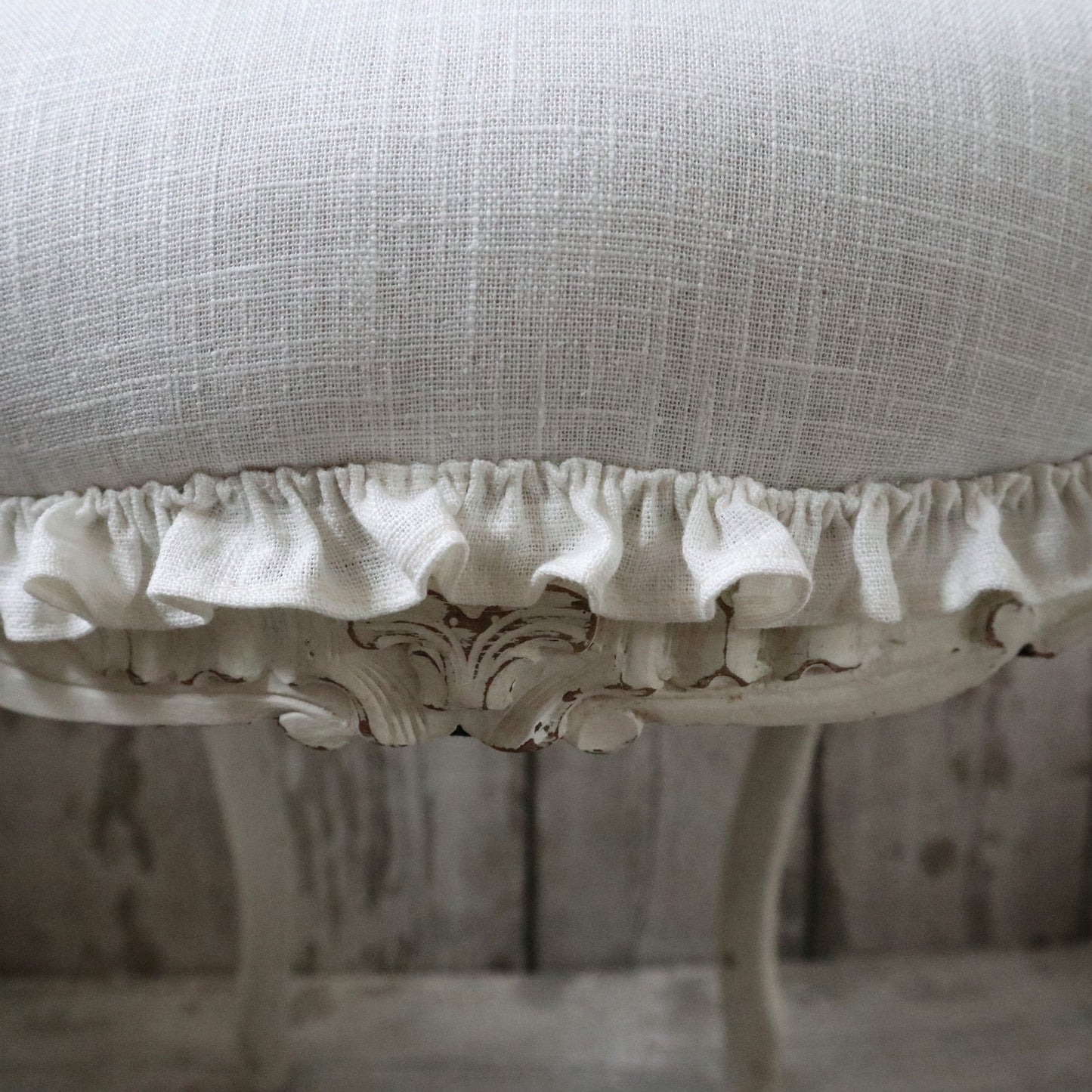 Vintage Painted Rococo Salon Chair with Ruffle Trim