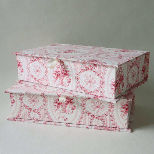 French Vintage Fabric Covered Cartonnage Keepsake Box