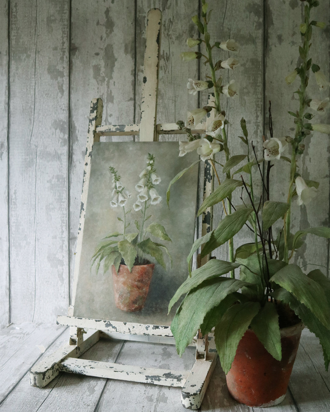 Original Oil Painting From the Potted Floral Collection 'Large White Foxglove'