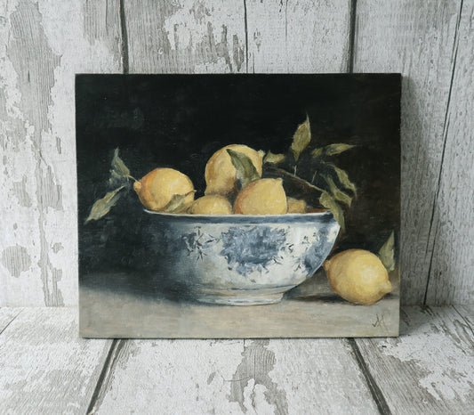 Original Artwork Oil Painting - Still Life Study - Lemons in a Bowl