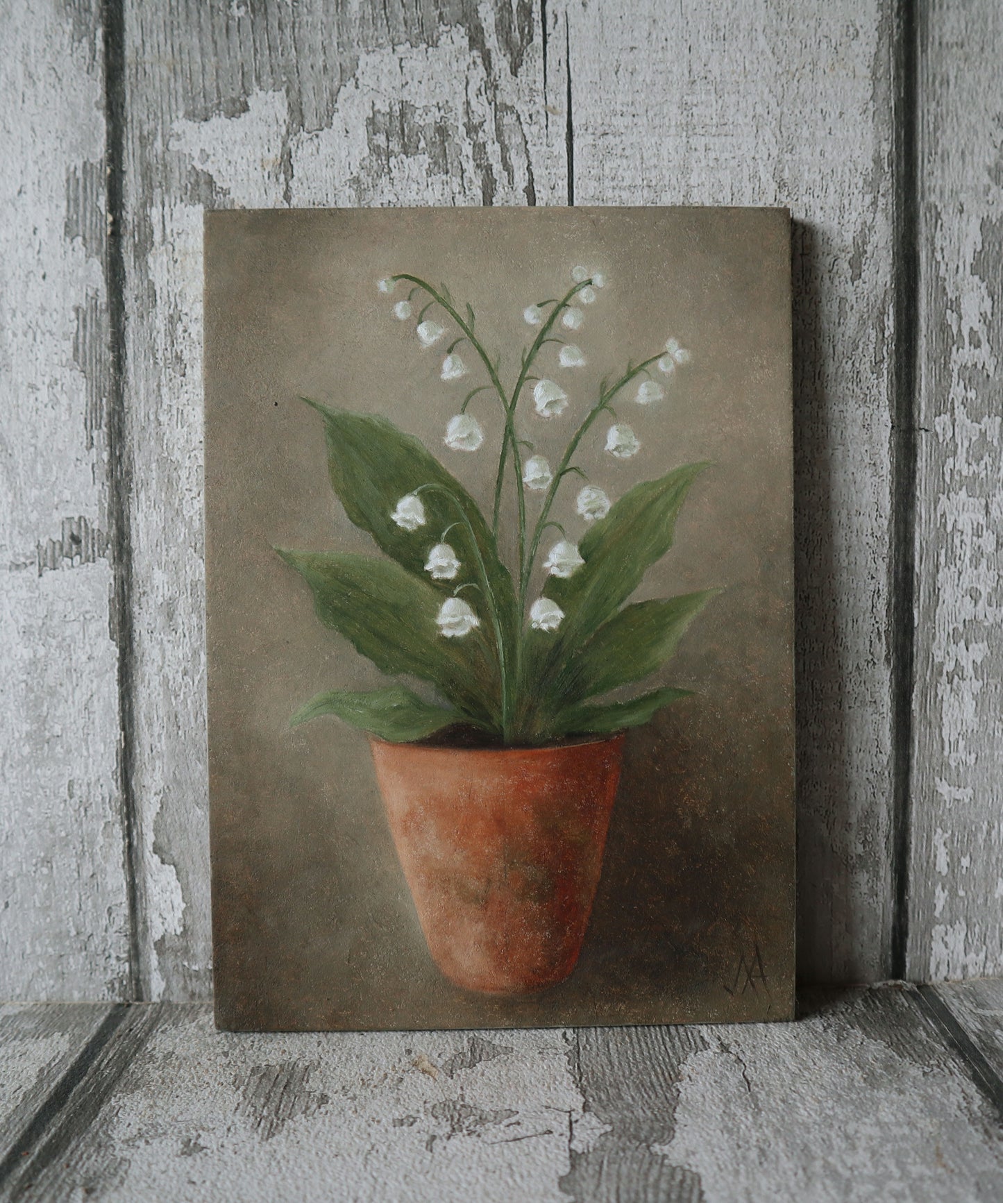 Original Oil Painting on Board From the Potted Floral Collection - Lily of The Valley