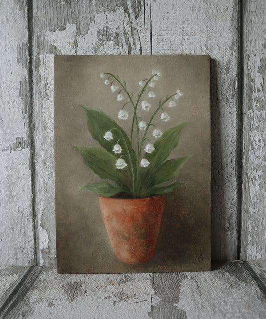Original Oil Painting on Board From the Potted Floral Collection - Lily of The Valley