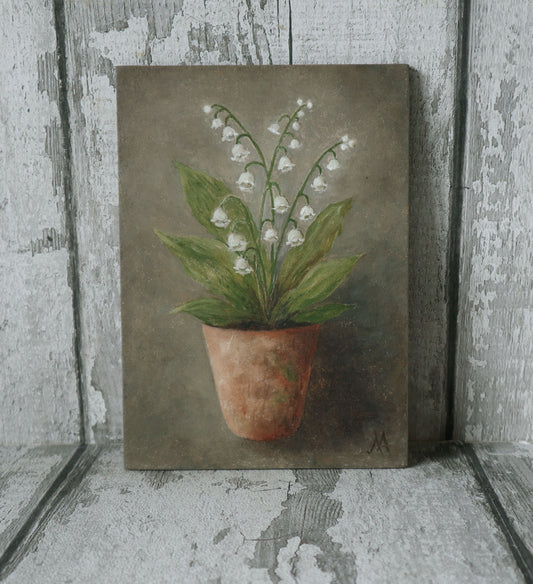 Original Oil Painting on Board From the Potted Floral Collection - Lily of The Valley