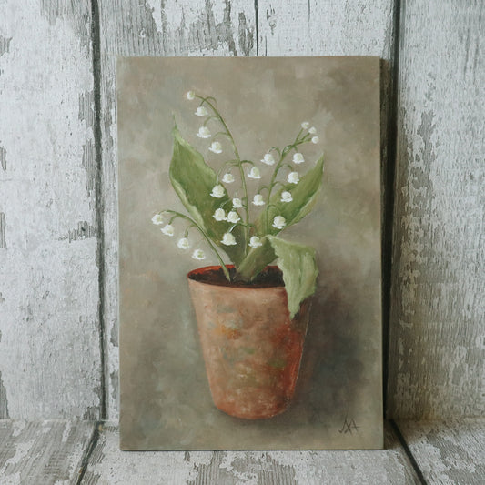 Original Oil Painting on Board From the Potted Floral Collection - Lily of The Valley
