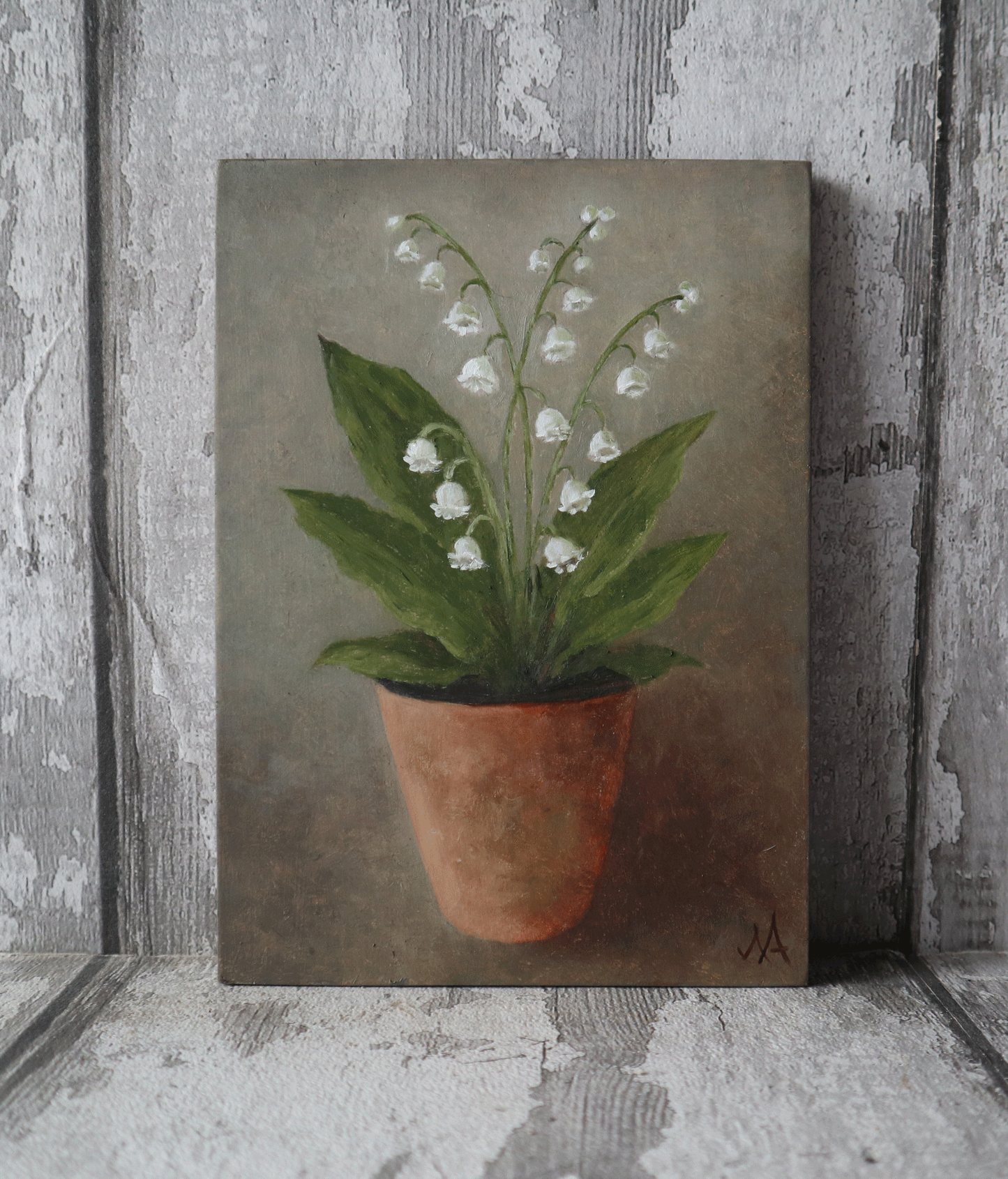 Original Oil Painting on Board From the Potted Floral Collection - Lily of The Valley