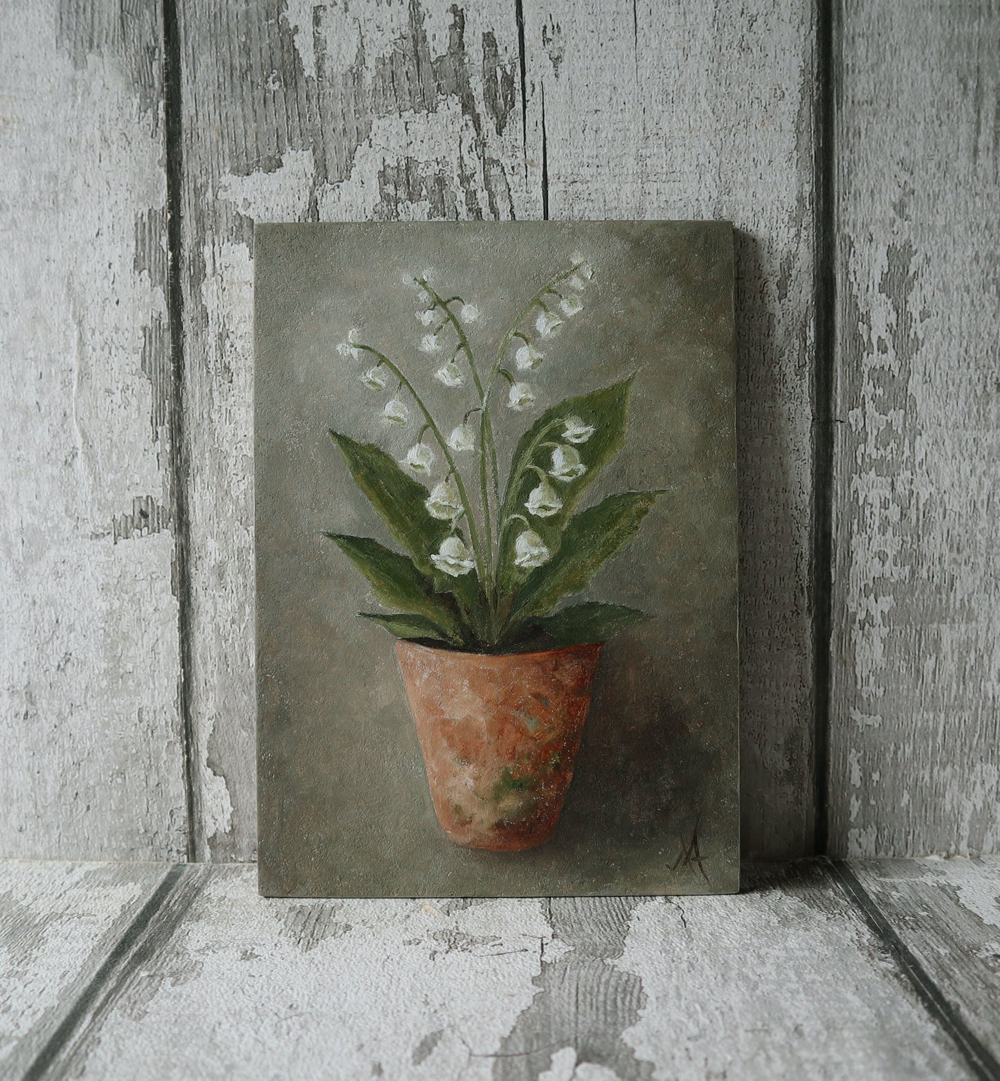 Original Oil Painting on Board From the Potted Floral Collection - Lily of The Valley