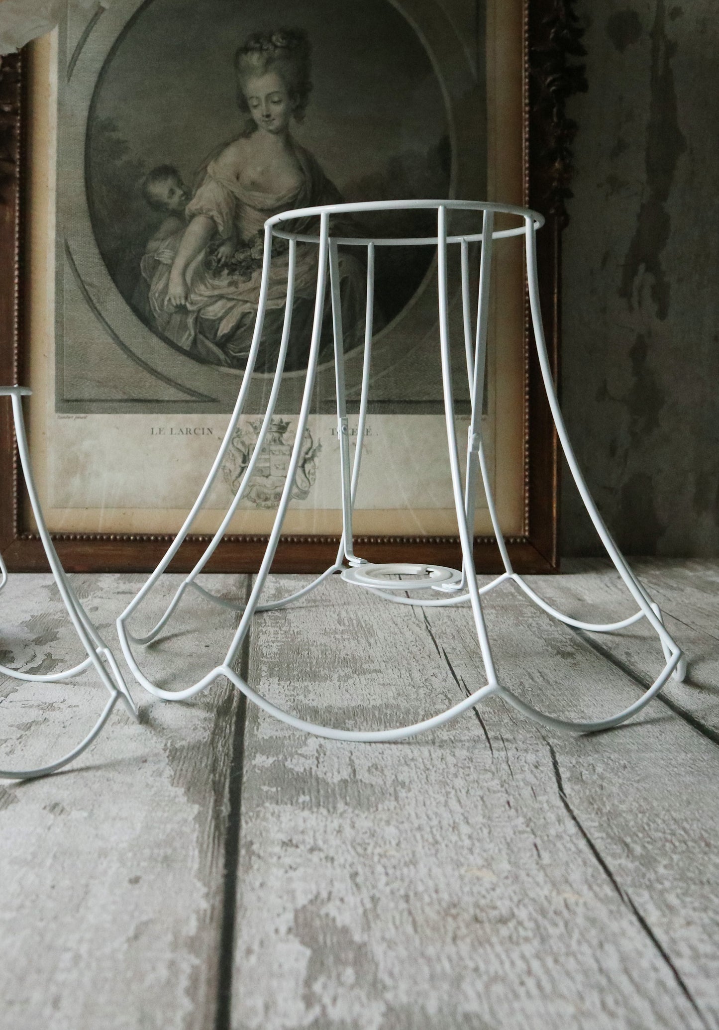 Medium Gathered Textile Lampshade with Scalloped Ruffle Edge Trim