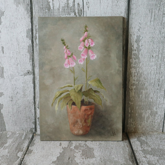 Original Oil Painting On Board From the Potted Floral Collection 'Mini PINK Foxglove'