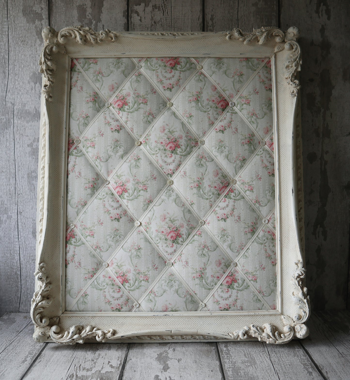 Large Antique Frame Fabric Upholstered Notice Memo Board